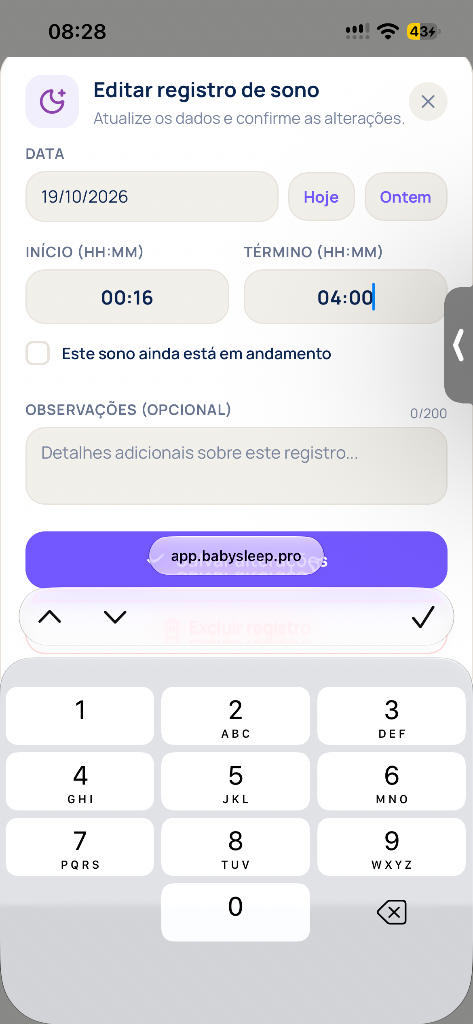 Tela de Sono e Sweet Spot