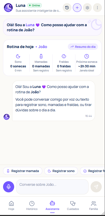 Conversa com a Luna IA no BabySleep